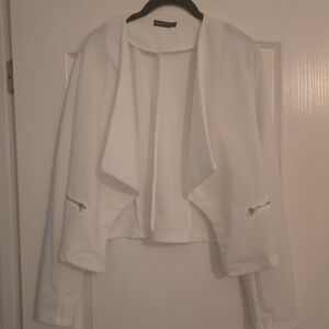 Shein White Women's Blazer with Zipper Accents